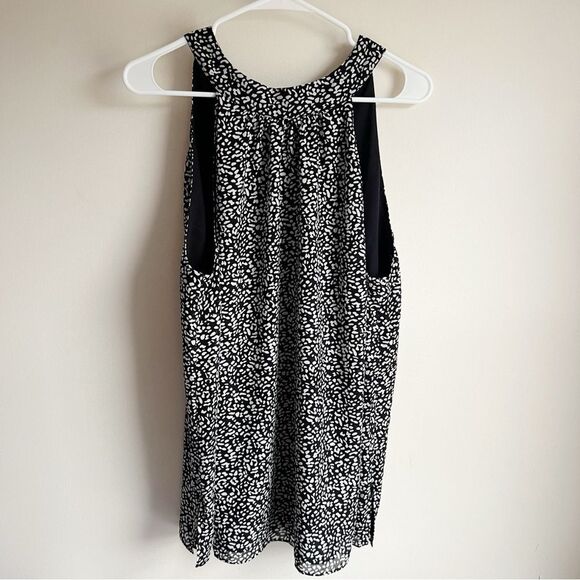 Talbots Black White Patterned Tie Neck Sleeveless Tunic Tank Top - Picture 1 of 6